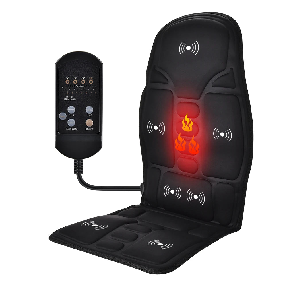 Azura™ | Vibrating electric massage cushion with heat: relieves back, neck and lumbar pain | Home and car use