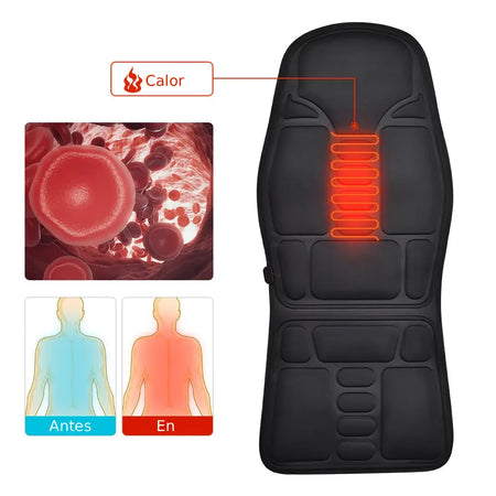 Azura™ | Vibrating electric massage cushion with heat: relieves back, neck and lumbar pain | Home and car use