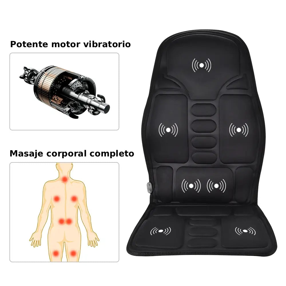 Azura™ | Vibrating electric massage cushion with heat: relieves back, neck and lumbar pain | Home and car use