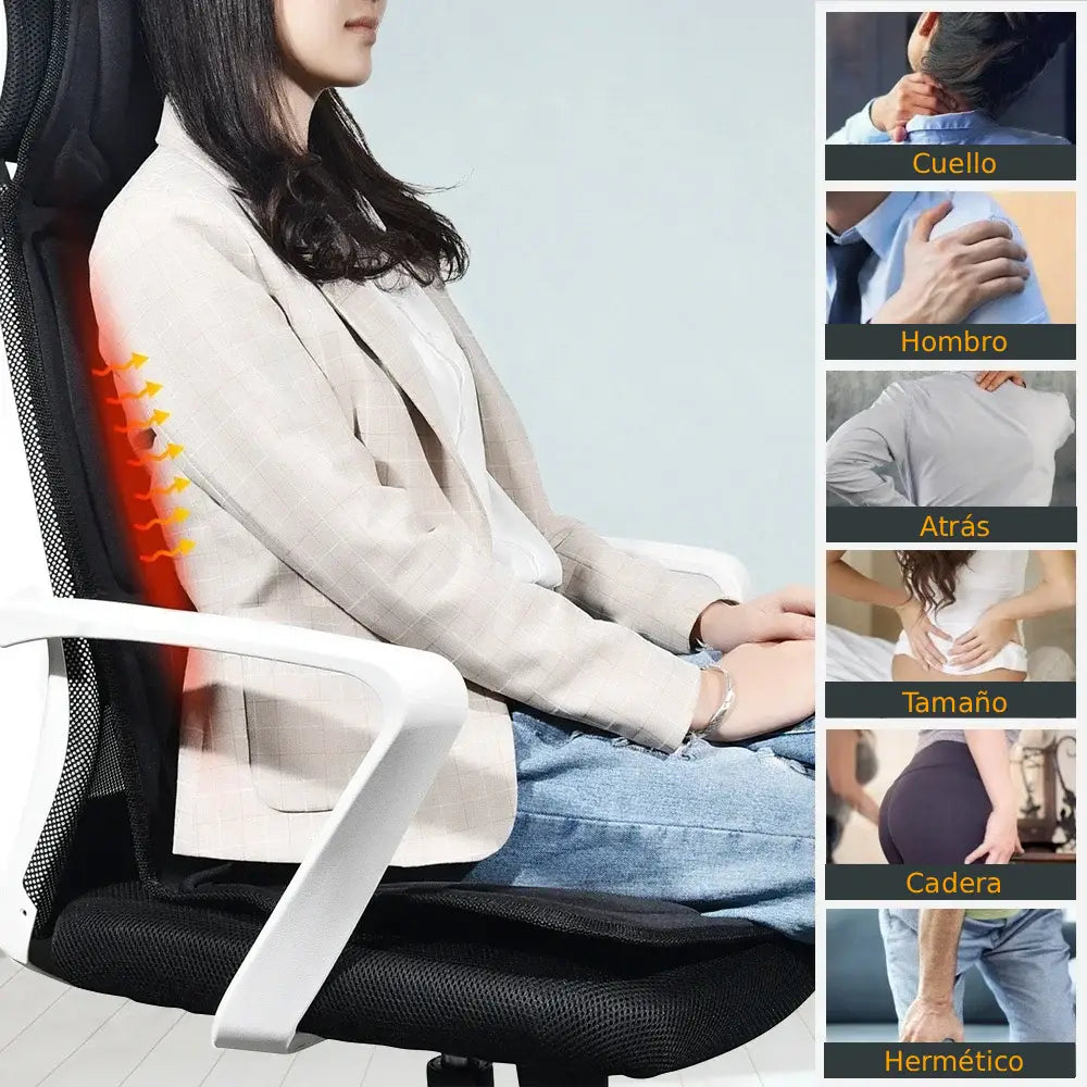 Azura™ | Vibrating electric massage cushion with heat: relieves back, neck and lumbar pain | Home and car use